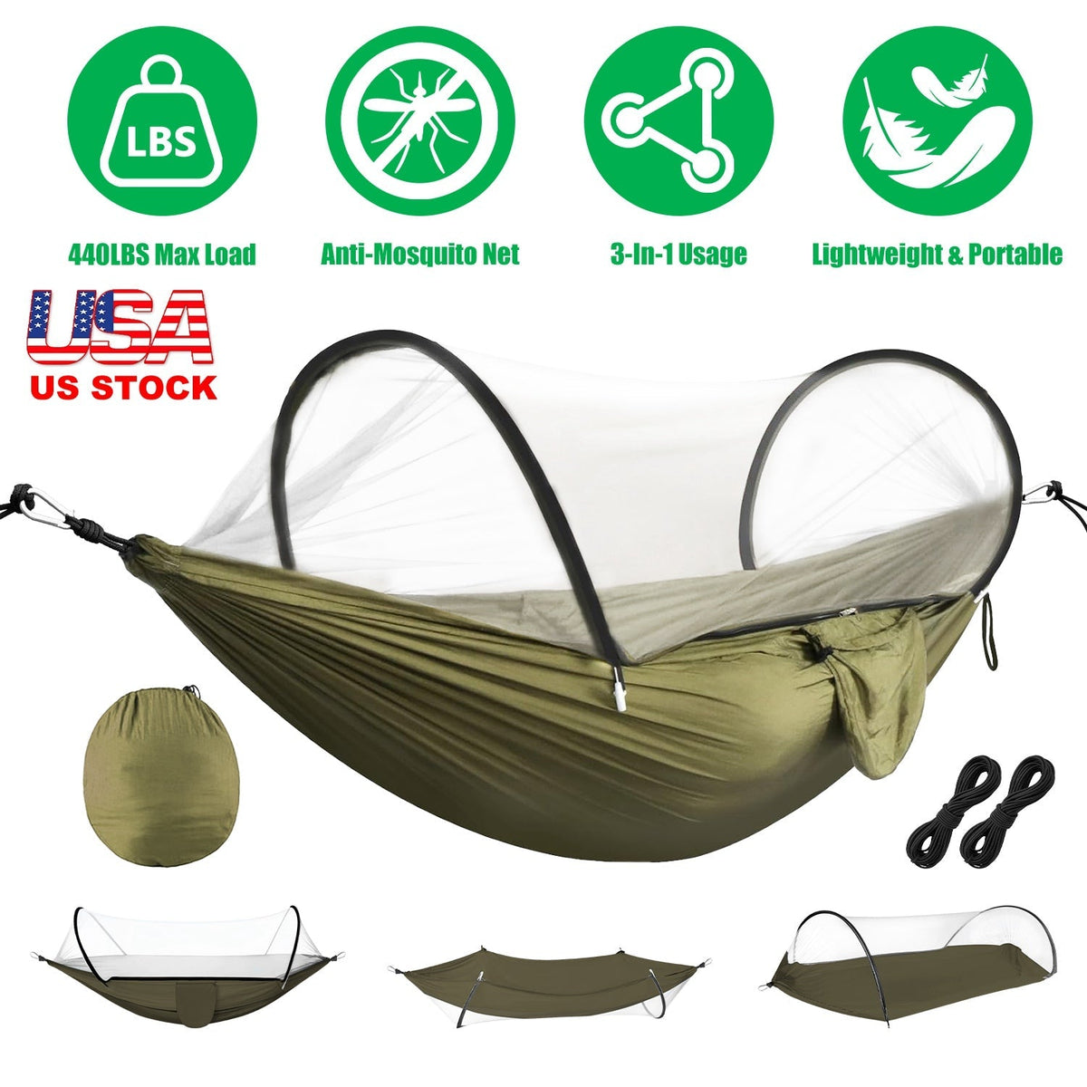 Camping Hammock with Mosquito Net 3-in-1