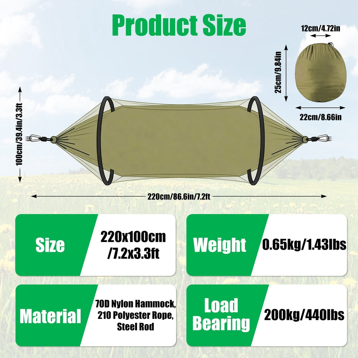 Camping Hammock with Mosquito Net 3-in-1