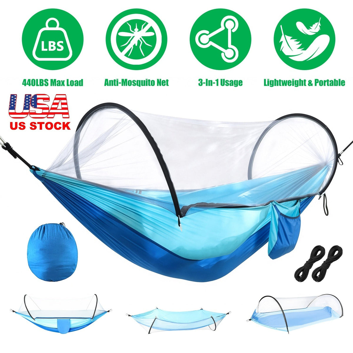 Camping Hammock with Mosquito Net 3-in-1