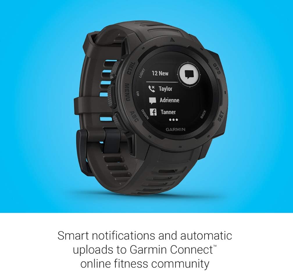 Garmin Instinct, Rugged Outdoor Watch with GPS, Features Glonass and Galileo, Heart Rate Monitoring and 3-Axis Compass, Graphite