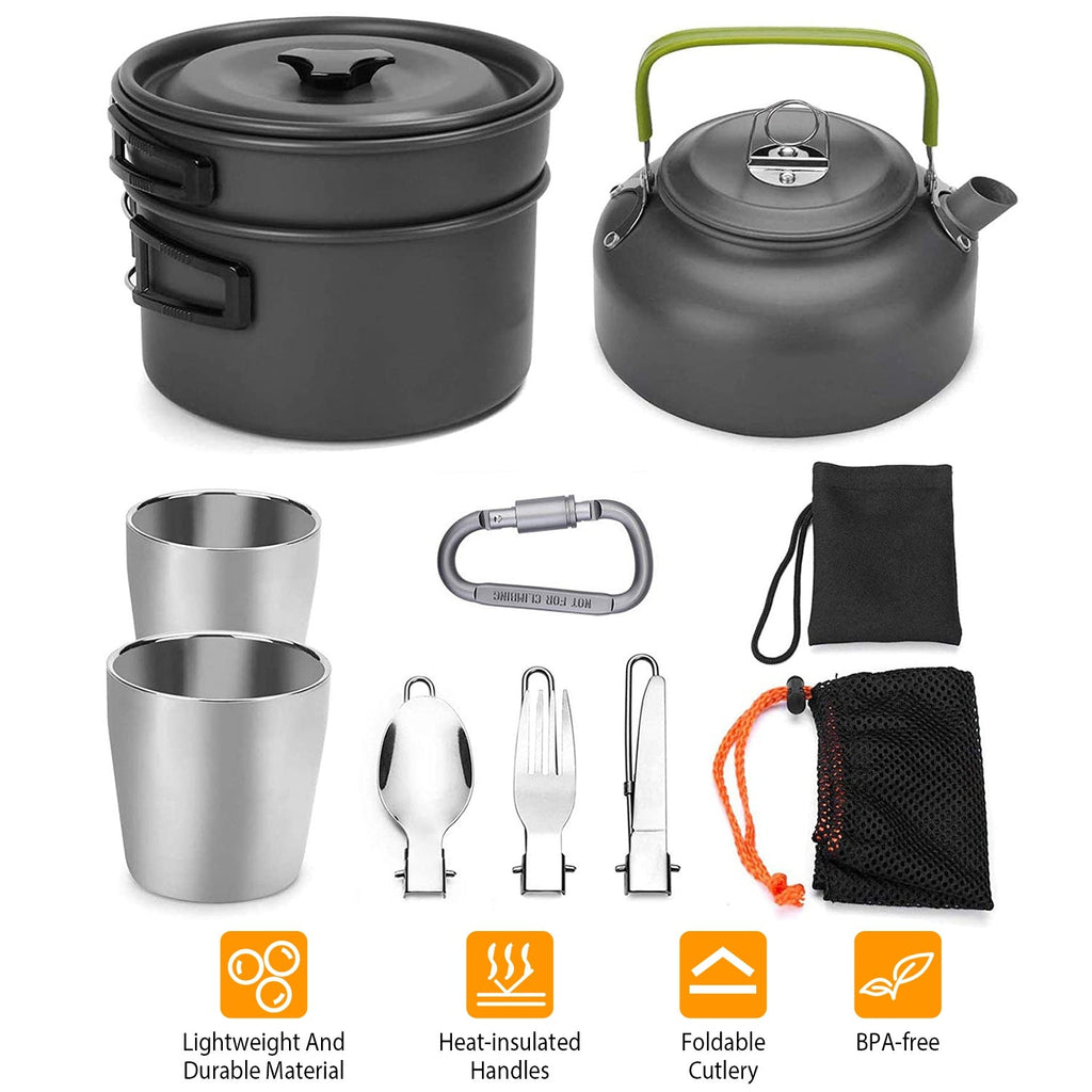 12Pcs Camping Cookware Set Camping Stove Aluminum Pot Pans Kit