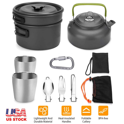 12Pcs Camping Cookware Set Camping Stove Aluminum Pot Pans Kit