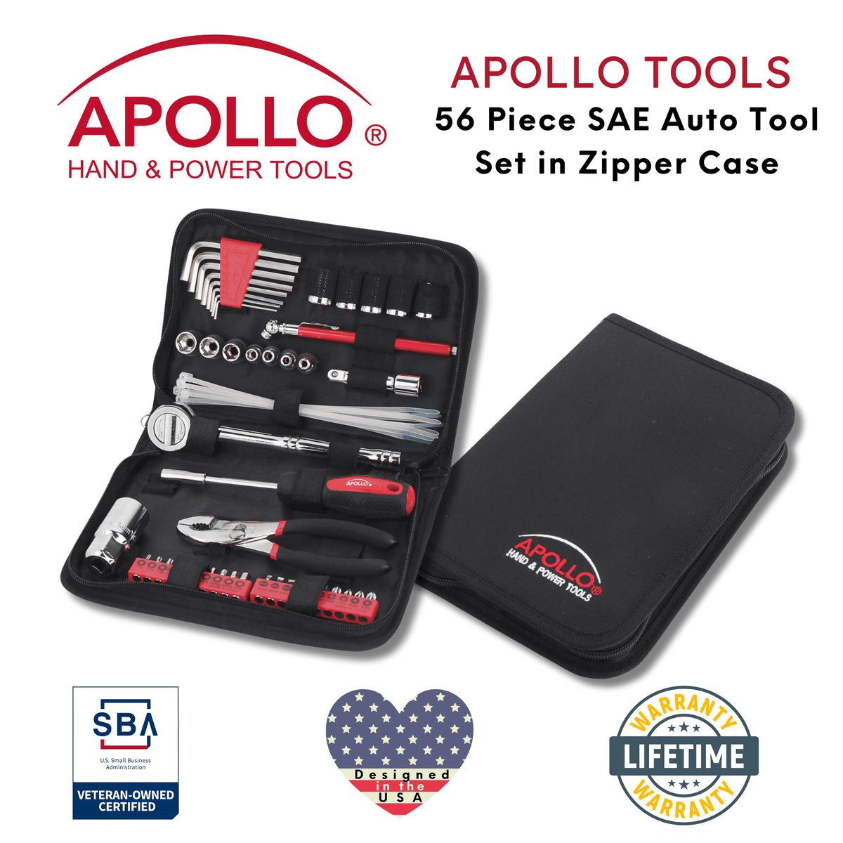56 Piece SAE Auto Tool Set In Zipper Case