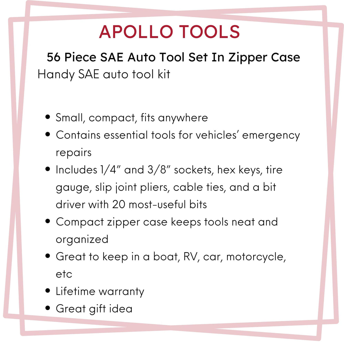56 Piece SAE Auto Tool Set In Zipper Case