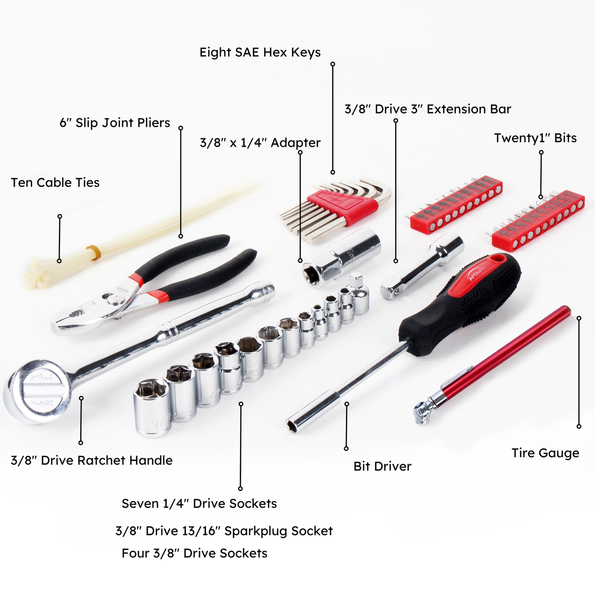 56 Piece SAE Auto Tool Set In Zipper Case