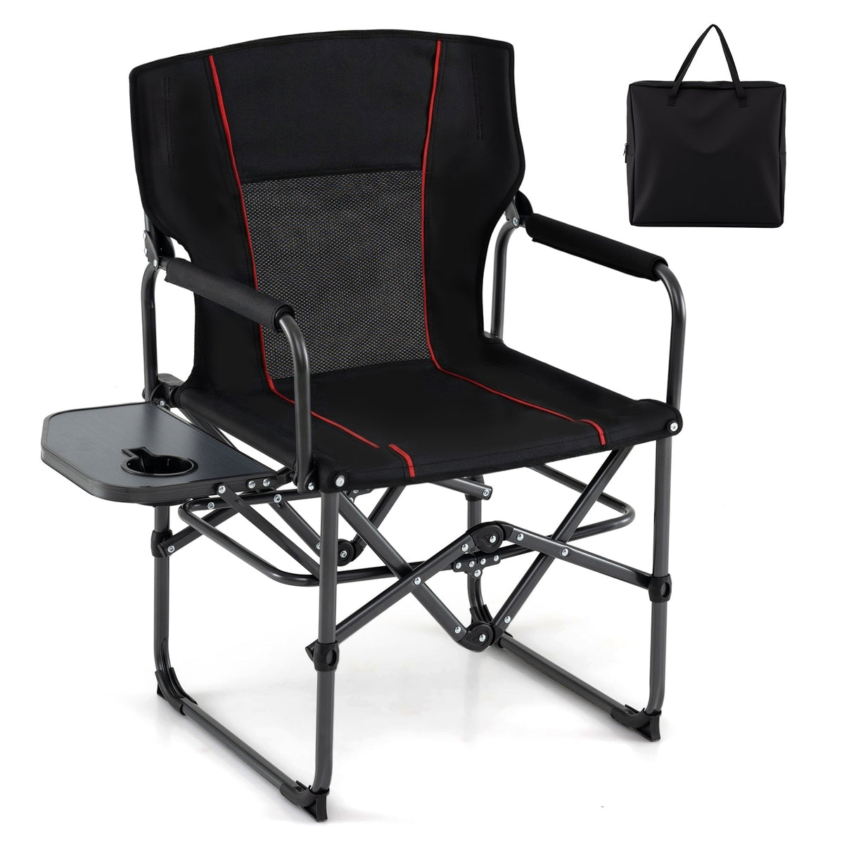 Folding Camping Chair with Side Table and Cup Holder