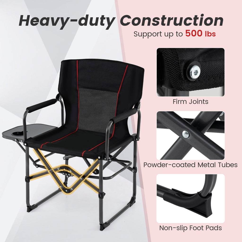 Folding Camping Chair with Side Table and Cup Holder