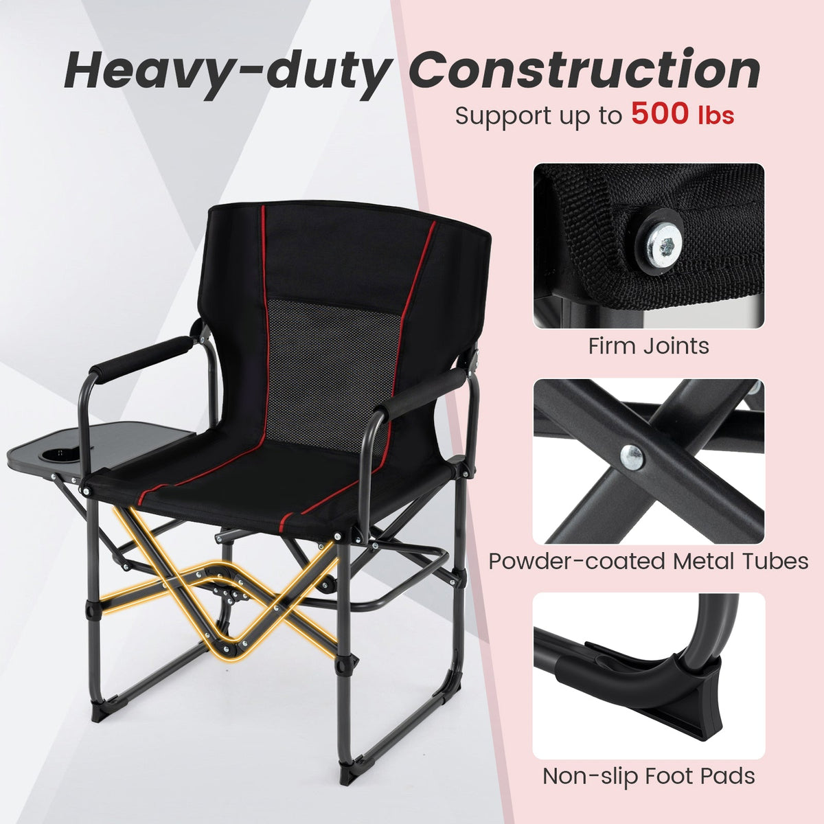 Folding Camping Chair with Side Table and Cup Holder