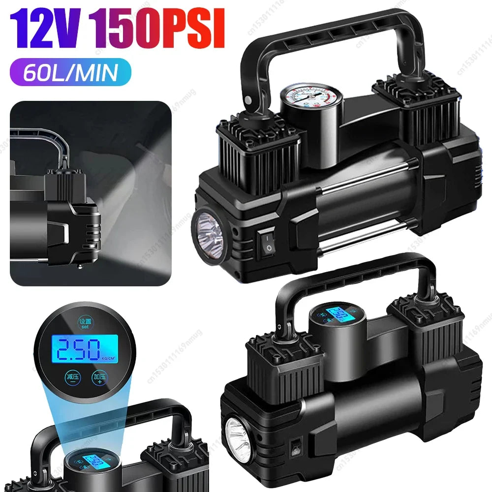12V Air Compressor Portable Dual Cylinder Auto Inflatable