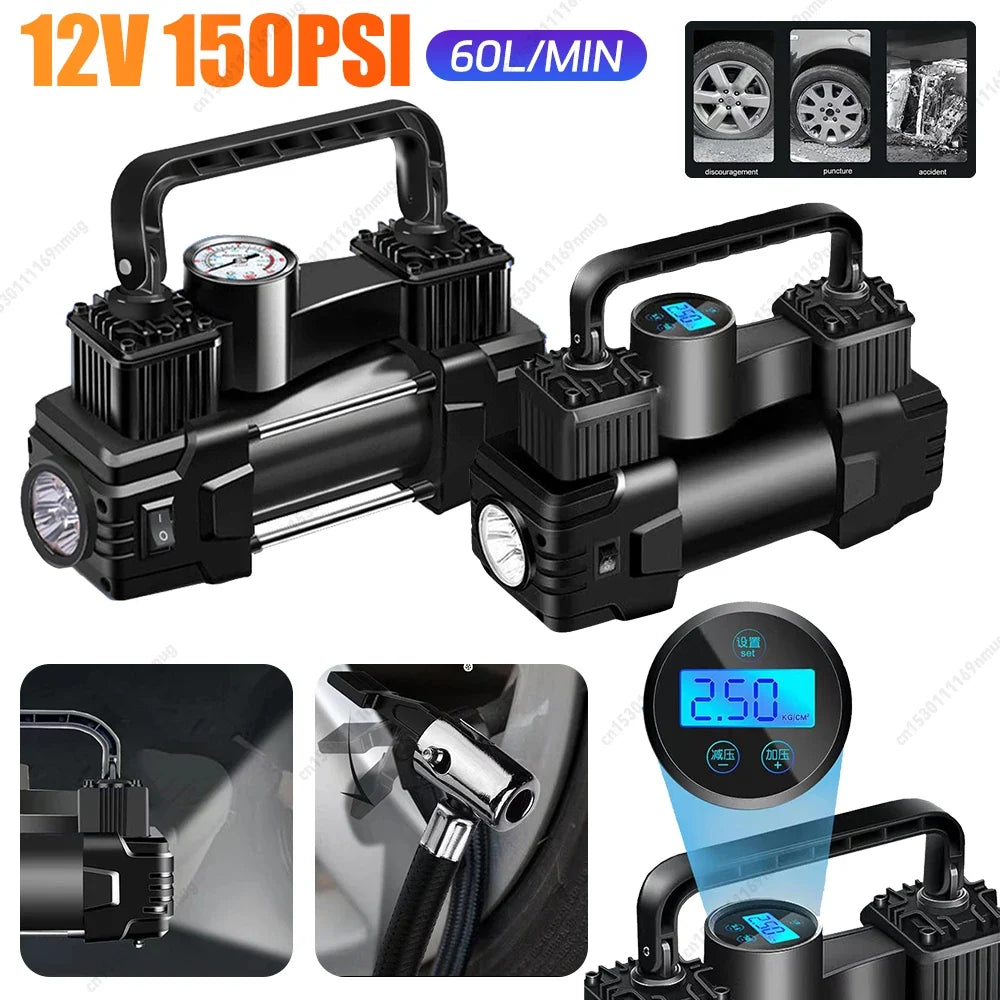 12V Air Compressor Portable Dual Cylinder Auto Inflatable