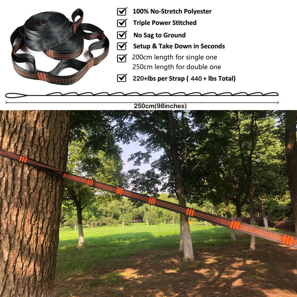 Solid Color Parachute Hammock with Hammock straps and Black carabiner Camping Survival travel Double Person outdoor furniture