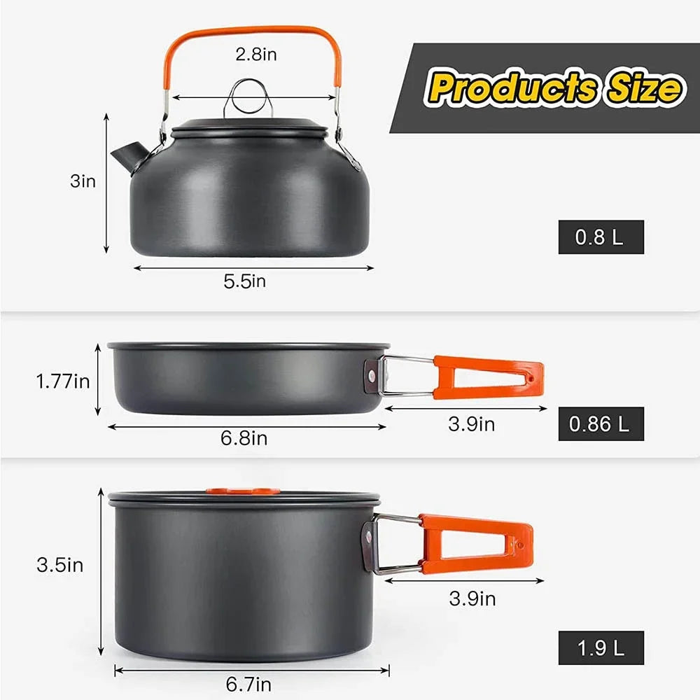 Complete Camping Kitchen Cookware Tableware & Teapot