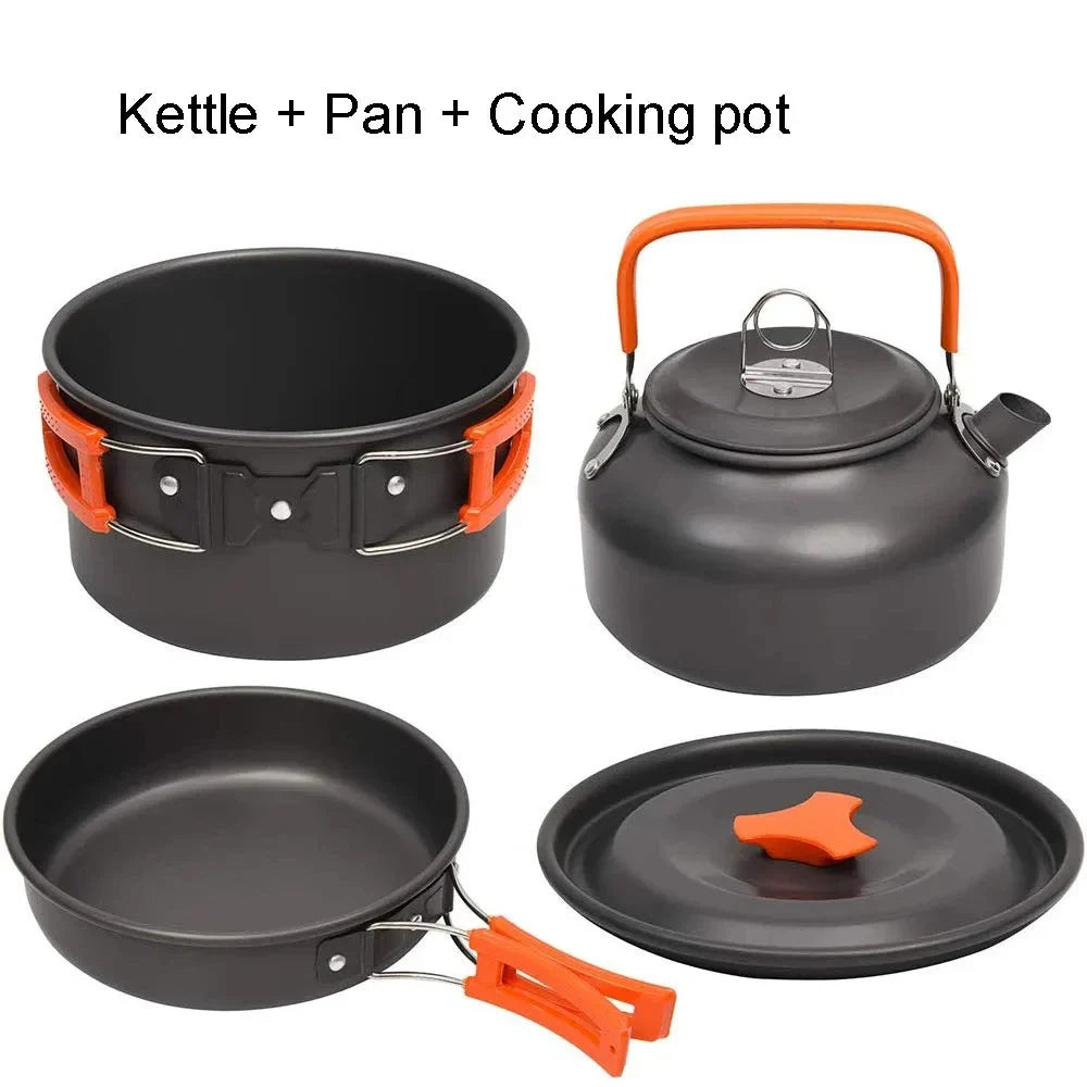 Complete Camping Kitchen Cookware Tableware & Teapot