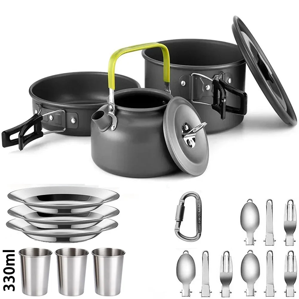 Complete Camping Kitchen Cookware Tableware & Teapot