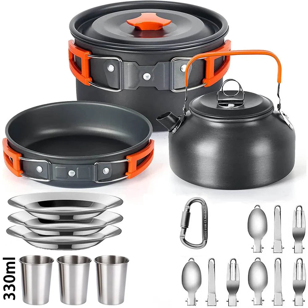 Complete Camping Kitchen Cookware Tableware & Teapot