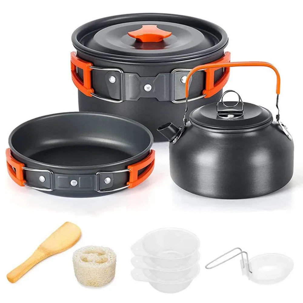 Complete Camping Kitchen Cookware Tableware & Teapot