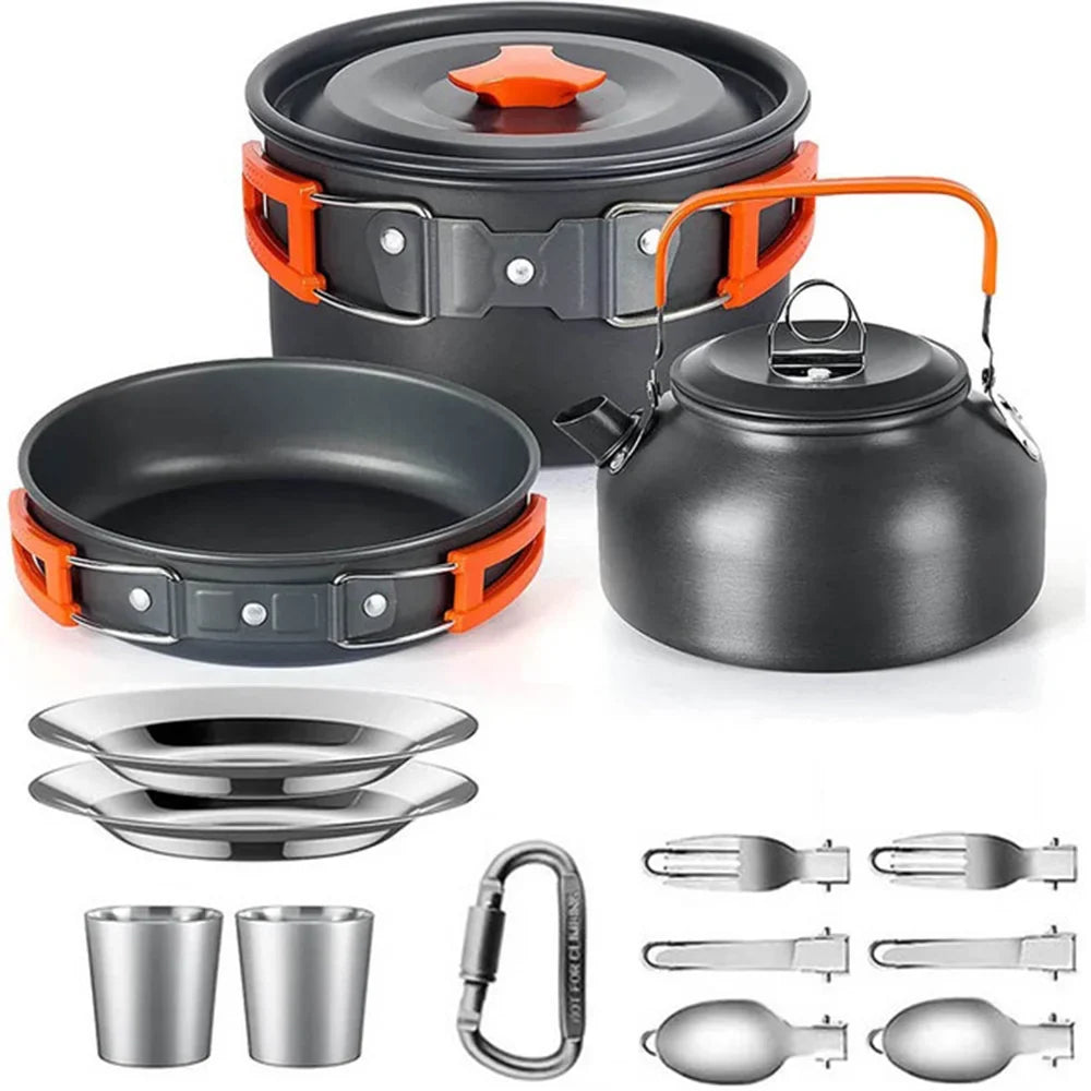 Complete Camping Kitchen Cookware Tableware & Teapot