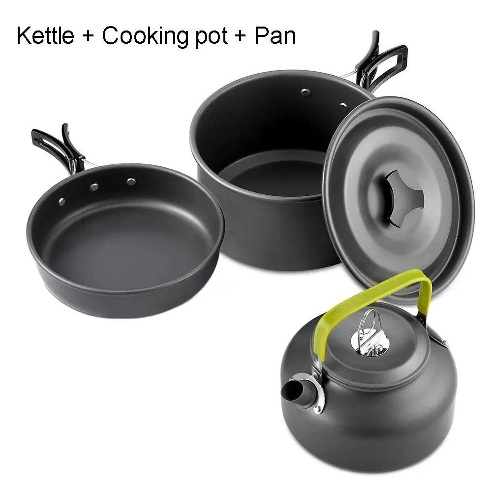 Complete Camping Kitchen Cookware Tableware & Teapot