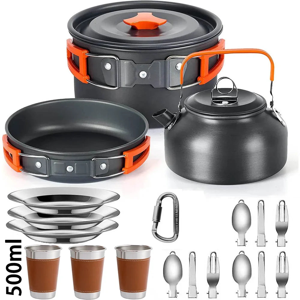 Complete Camping Kitchen Cookware Tableware & Teapot