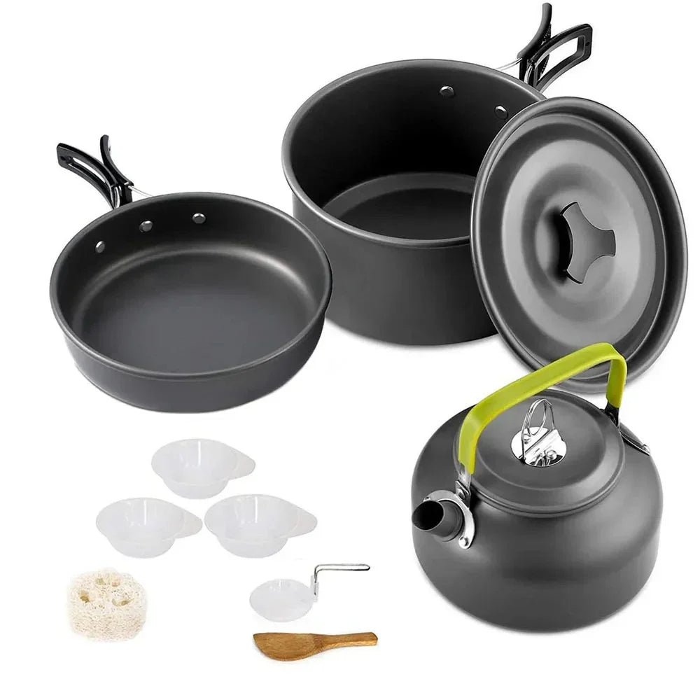 Complete Camping Kitchen Cookware Tableware & Teapot