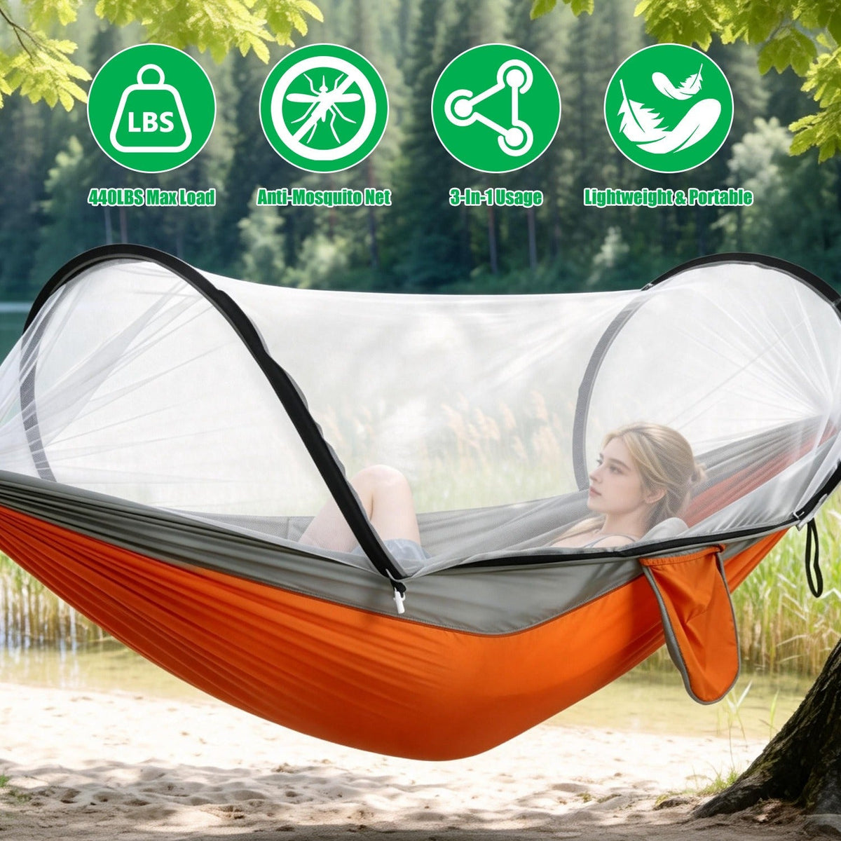 Camping Hammock with Mosquito Net 3-in-1