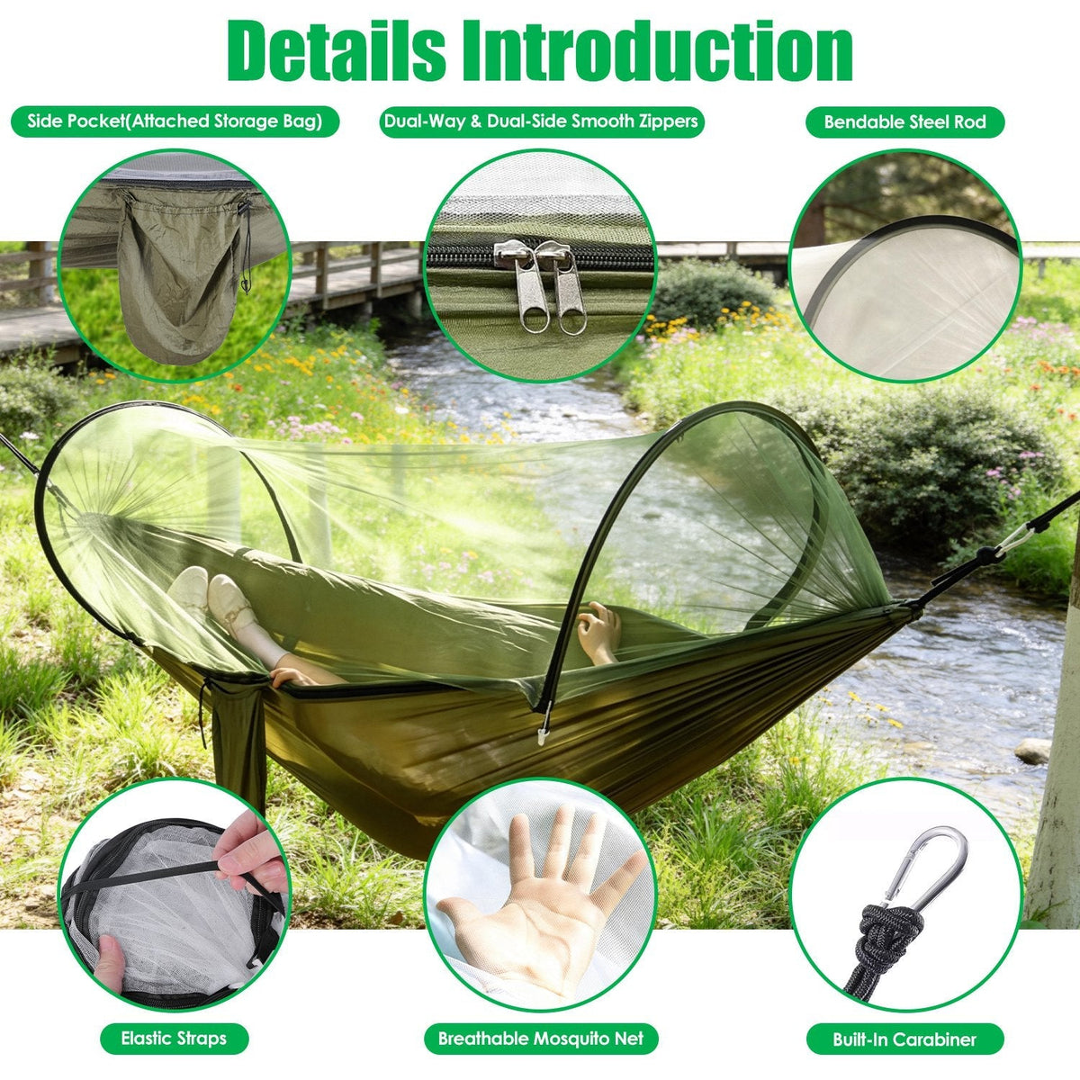 Camping Hammock with Mosquito Net 3-in-1