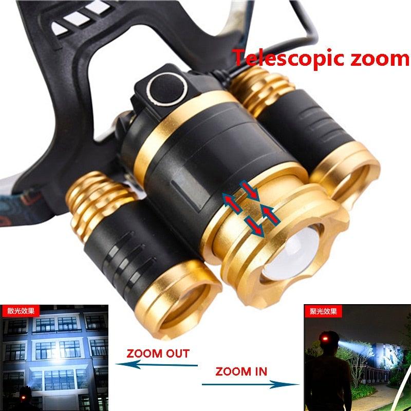 Adjustable Zoomable Headlamp Ultra Bright Rechargeable LED Bright High Lumen Head Lights Head Lamp Waterproof Flashlight For Outdoor Cmaping Fishing Hiking Biking Fishing Headlamp  Running Headlamp