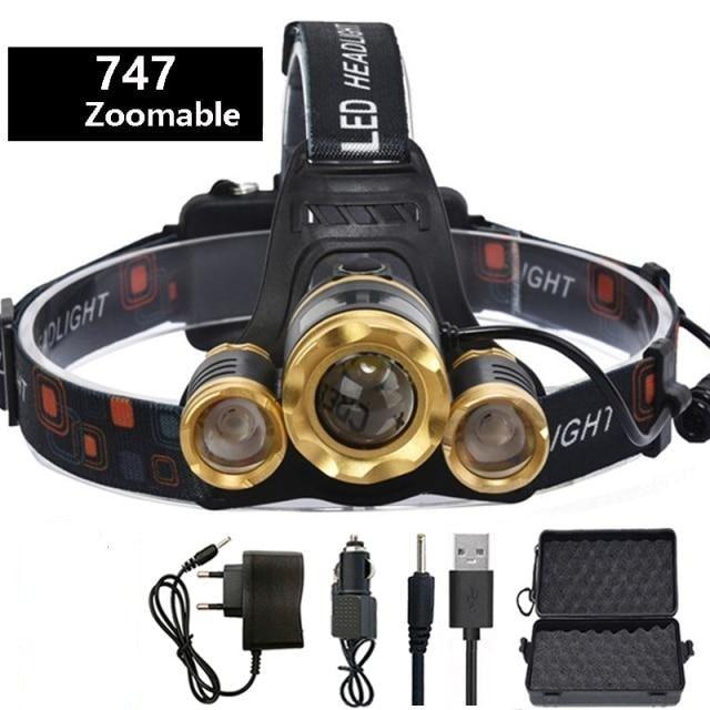 Adjustable Zoomable Headlamp Ultra Bright Rechargeable LED Bright High Lumen Head Lights Head Lamp Waterproof Flashlight For Outdoor Cmaping Fishing Hiking Biking Fishing Headlamp  Running Headlamp