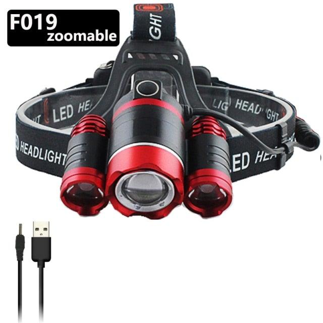 Adjustable Zoomable Headlamp Ultra Bright Rechargeable LED Bright High Lumen Head Lights Head Lamp Waterproof Flashlight For Outdoor Cmaping Fishing Hiking Biking Fishing Headlamp  Running Headlamp