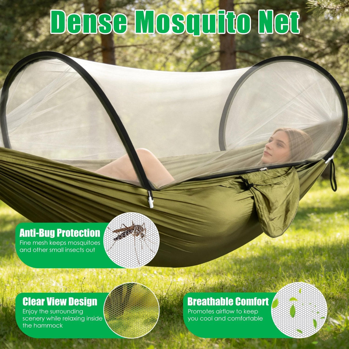 Camping Hammock with Mosquito Net 3-in-1