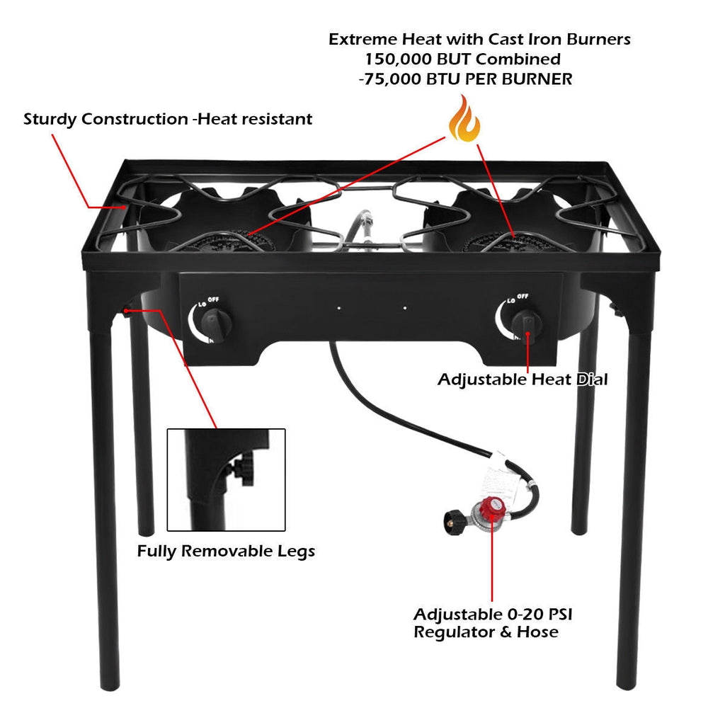 Double Burner Outdoor Stove BBQ Grill