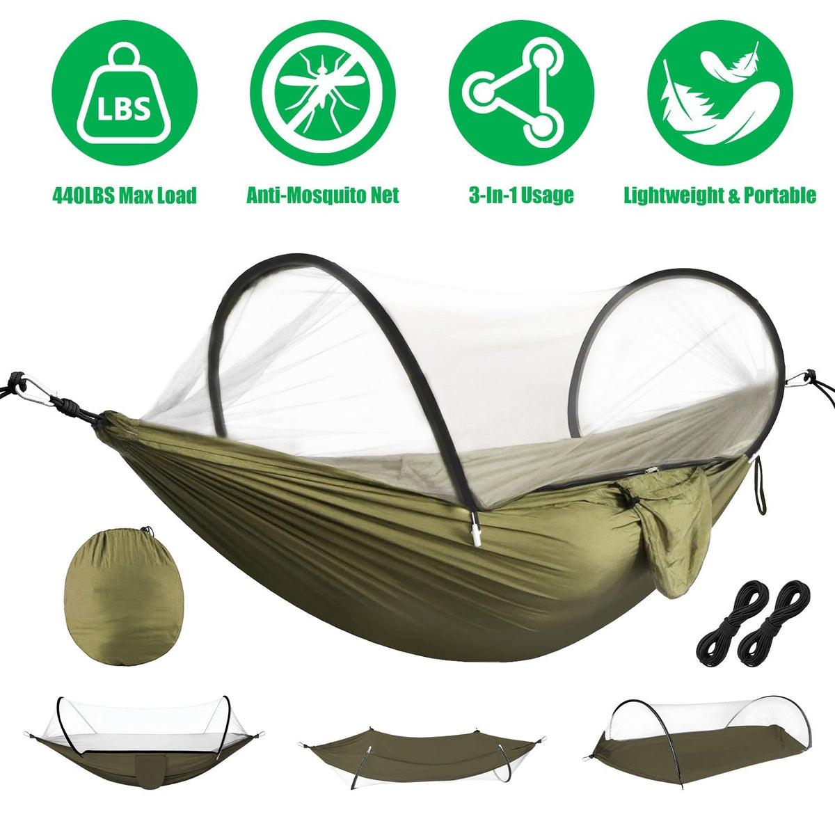 Camping Hammock with Mosquito Net 3-in-1
