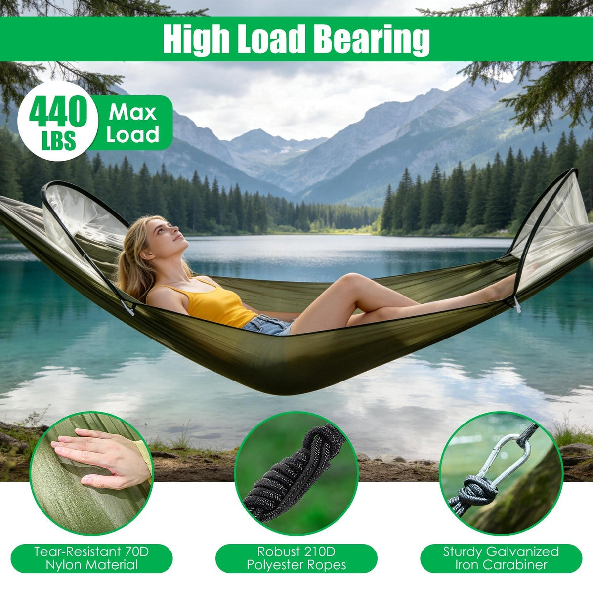 Camping Hammock with Mosquito Net 3-in-1
