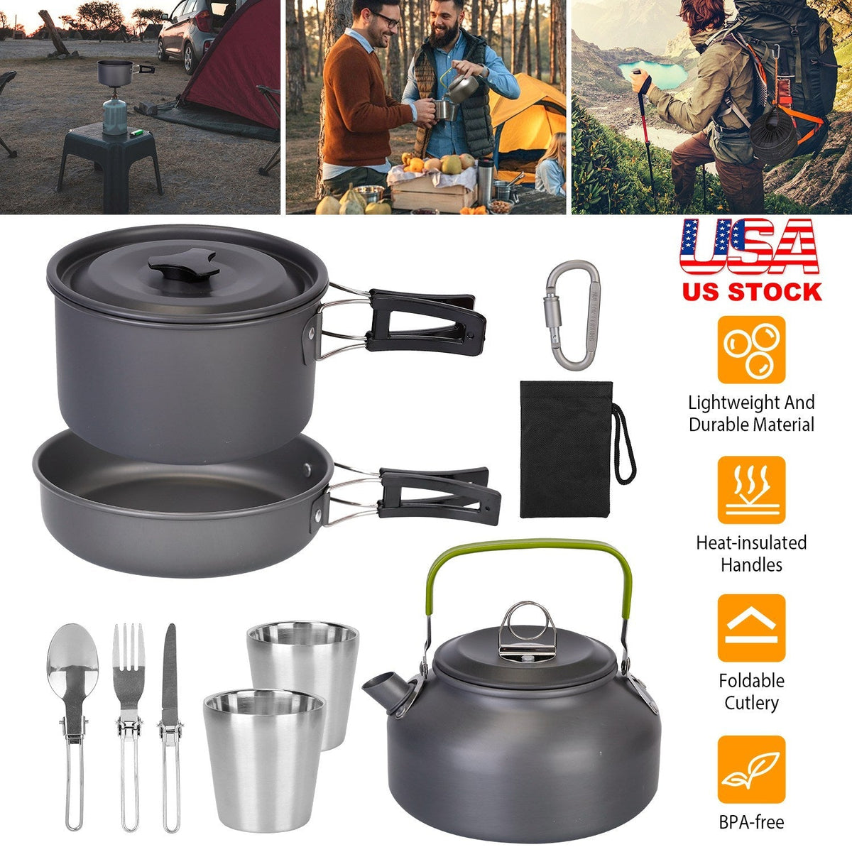12Pcs Camping Cookware Set Camping Stove Aluminum Pot Pans Kit