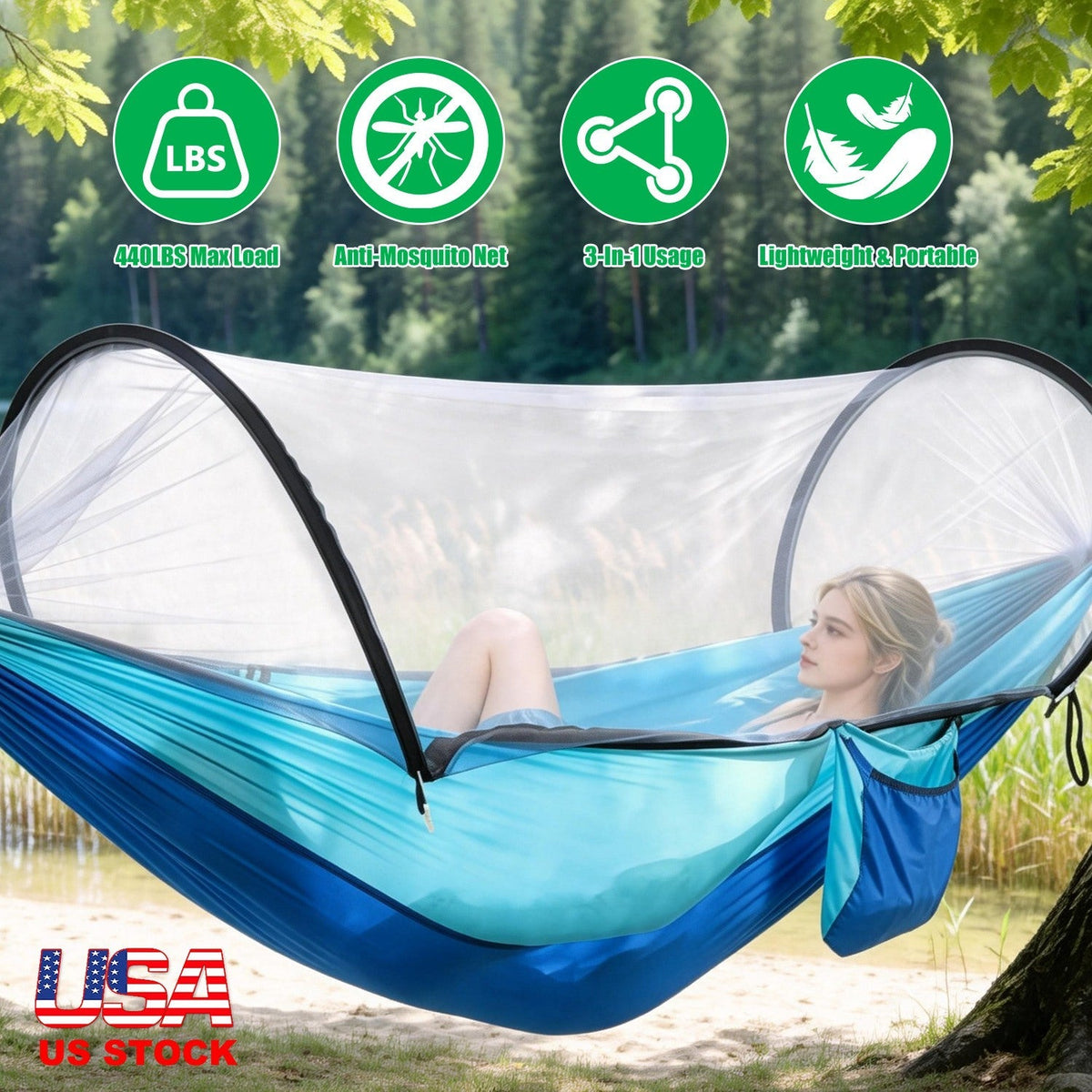Camping Hammock with Mosquito Net 3-in-1