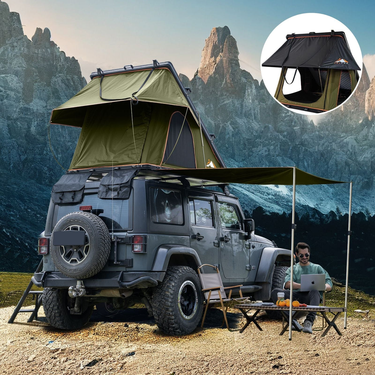Adventurer Plus Rooftop Tent Hardshell with Side Awning