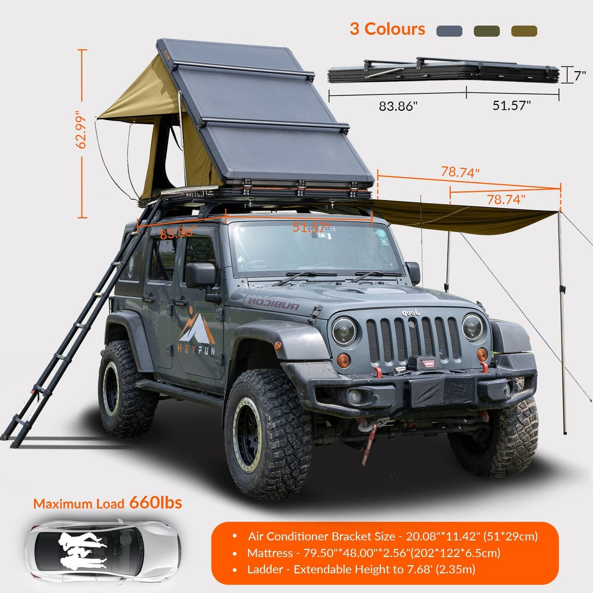 Adventurer Plus Rooftop Tent Hardshell with Side Awning