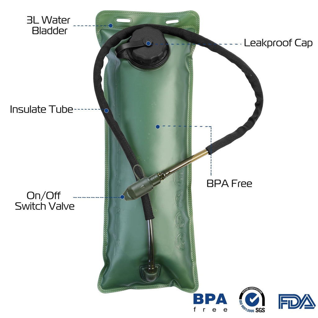 iMounTEK Tactical Hydration Pack 3L Water Bladder Adjustable Water Drink Backpack