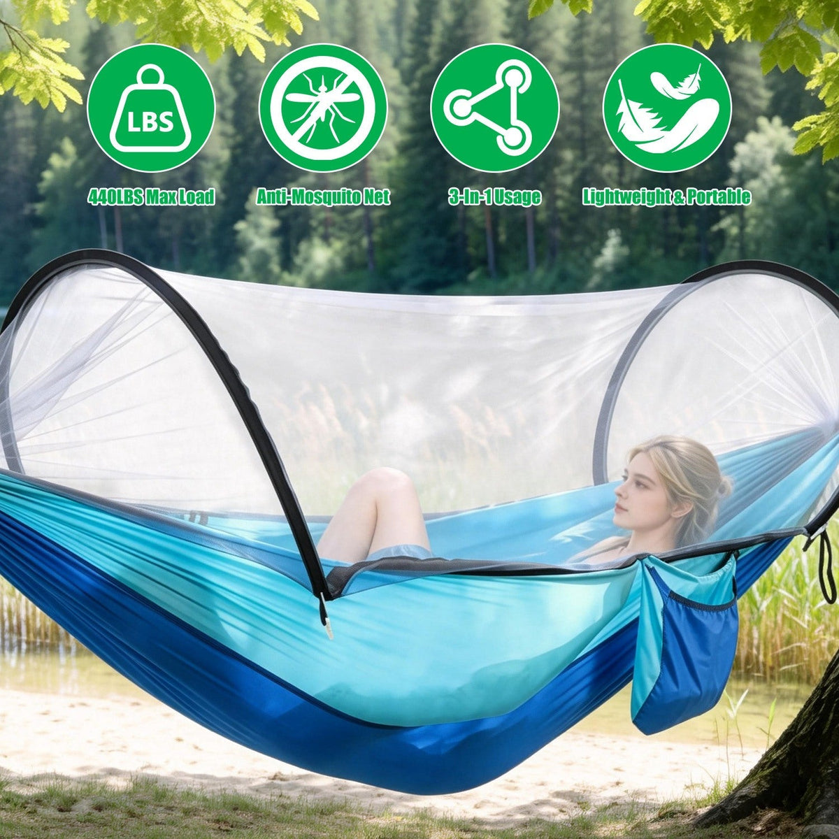 Camping Hammock with Mosquito Net 3-in-1
