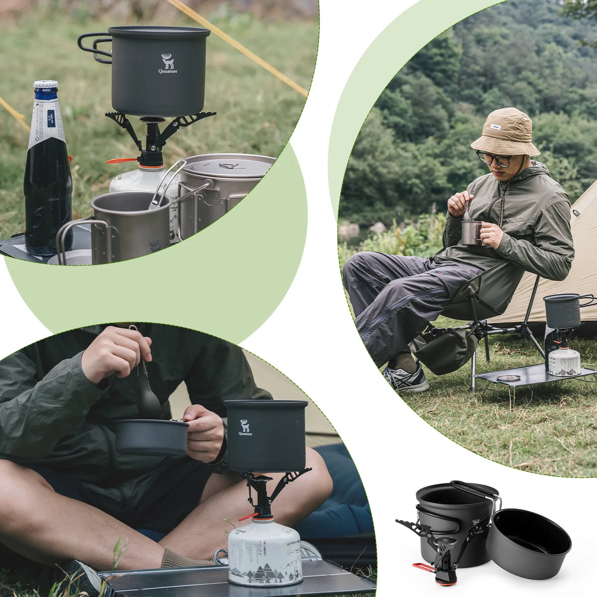 Ultra-Light Aluminum Camping Cookware Set with Nestable Design Handle